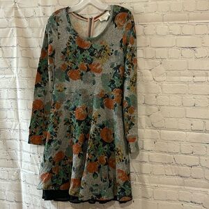 Anthropologie Saturday Sunday Grey Floral sweatshirt dress SZ Small